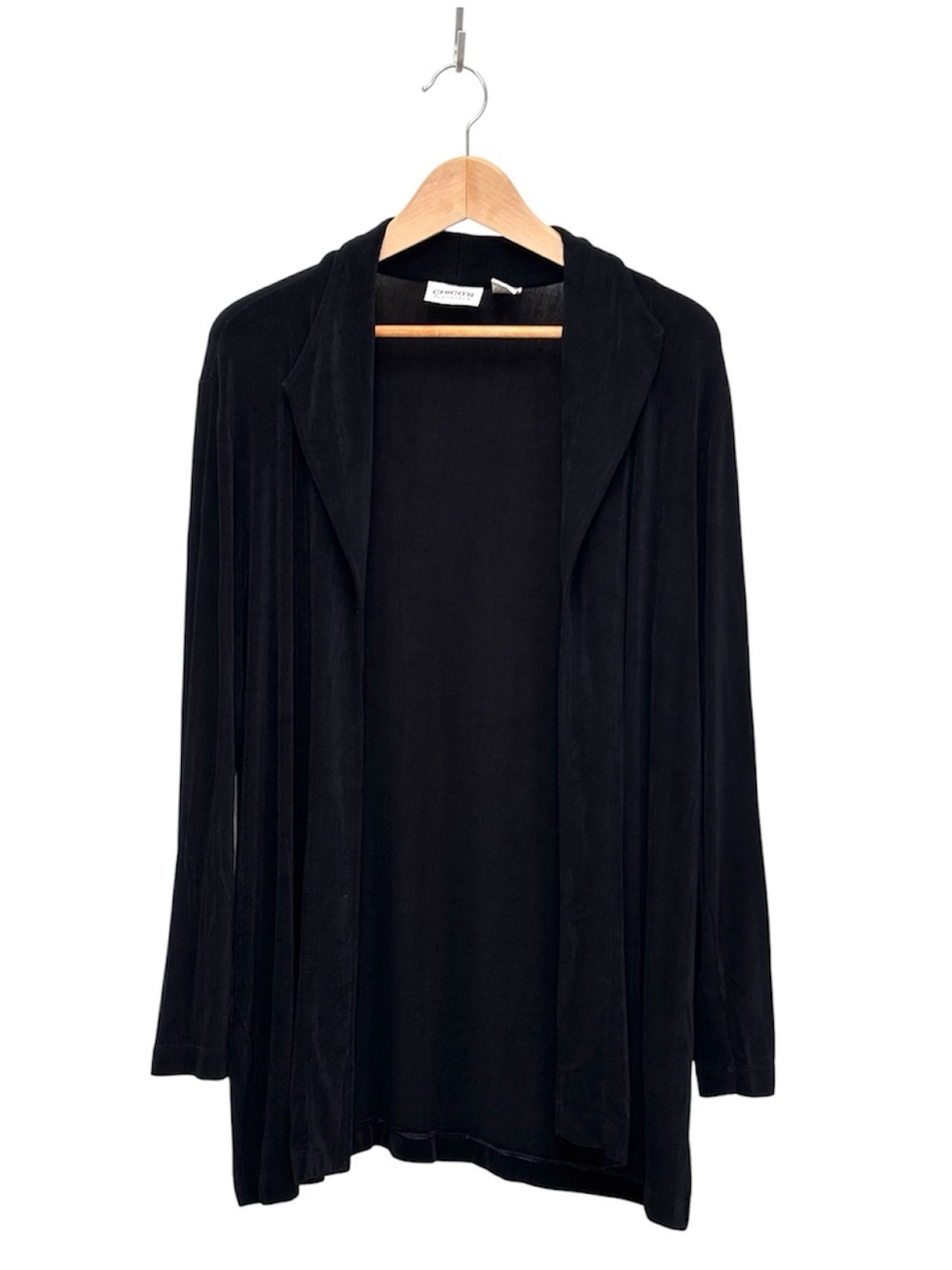 Chico's Travelers Vintage Open Cardigan Jacket Slinky Knit Size 2 Large Black